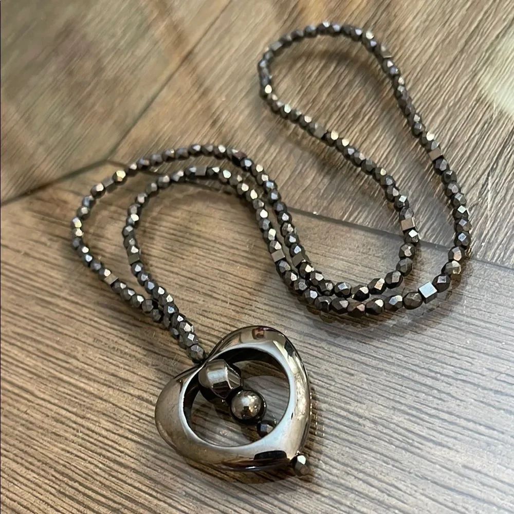 Hematine Bead Necklace with Heart